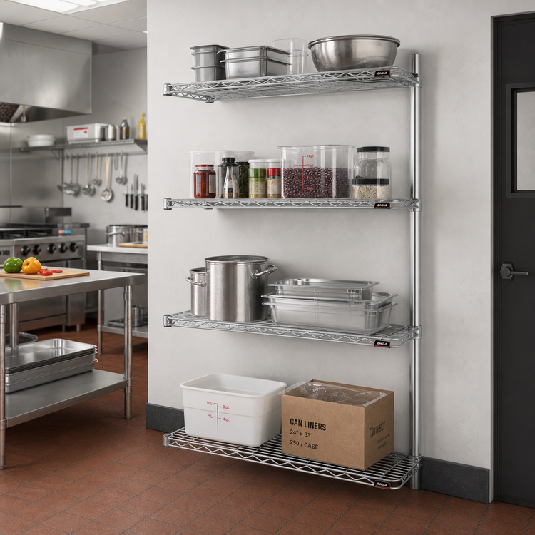 Product image #2 for Eagle Group 4-Tier Add-On Wire Shelving Unit, 48"W x 21"D x 63"H, Chrome-Plated