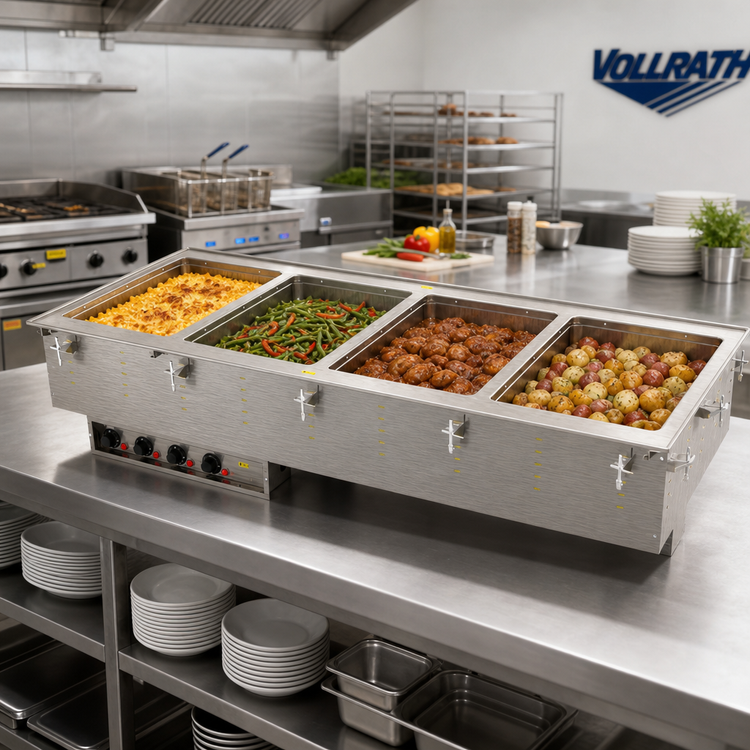 Product image #2 for Vollrath Four-Well Hot Food Well Drop-In with Marine-Grade 316 Stainless Steel Wells, 12 x 20 Pan Capacity, 208-240V, Infinite Controls