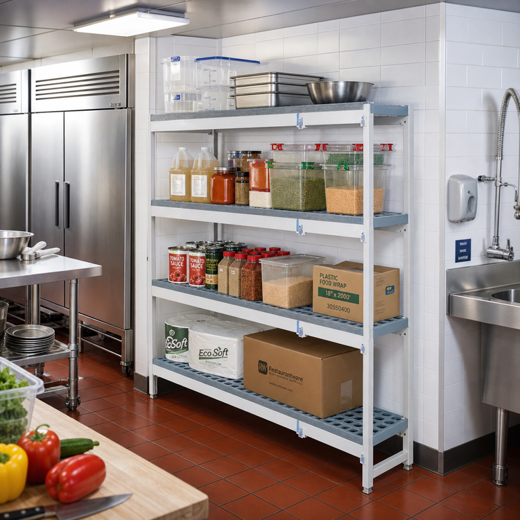 Product image #2 for Fermostock 4-Tier Corner Expansion Polymer Shelving Unit Kit, 47"W x 22"D x 71"H, 800 lb. Shelf Capacity
