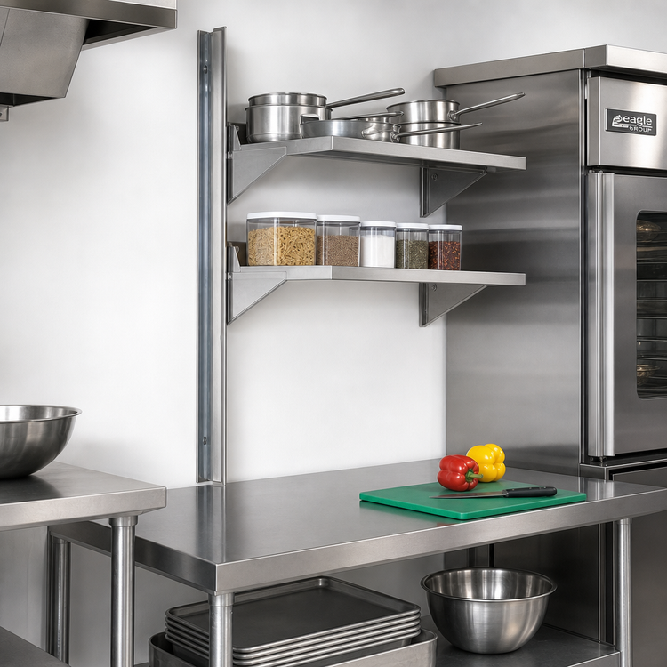 Product image #2 for Eagle Group 72-Inch Stainless Steel Wall-Mounted Cantilever Shelving Standard Upright