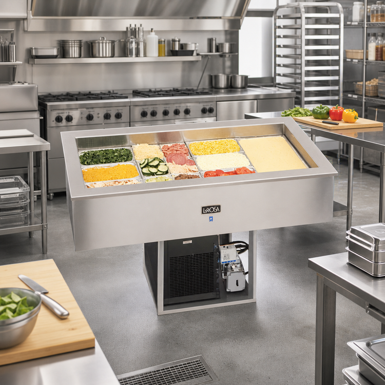 Product image #2 for La Rosa Drop-In Self-Contained Refrigerated Cold Pan, 5 Full-Size Pans, 3-Inch Recessed