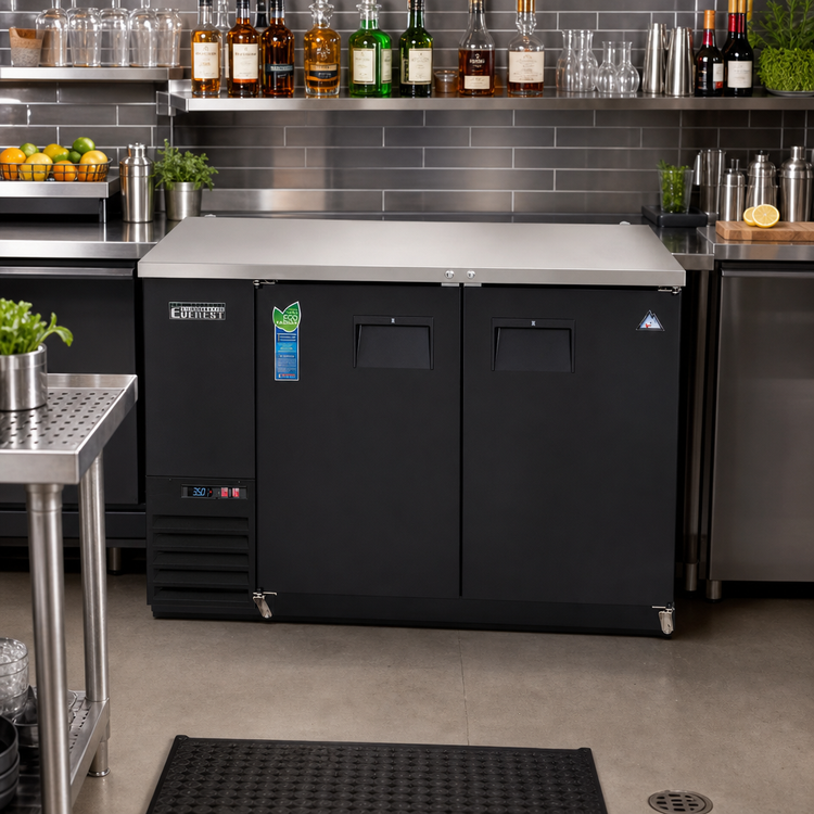 Product image #2 for Everest Refrigeration 49-Inch Two-Section Back Bar Refrigerator, 13 Cu. Ft., Self-Contained Side-Mounted, Stainless Steel Top