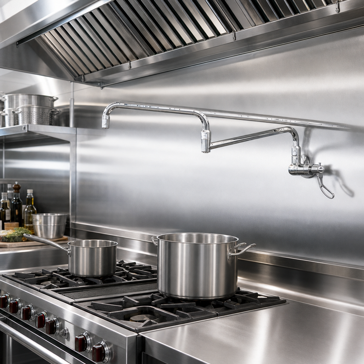 Product image #2 for Double-Jointed Wall/Splash-Mount Pot Filler Faucet with Wrist Handle