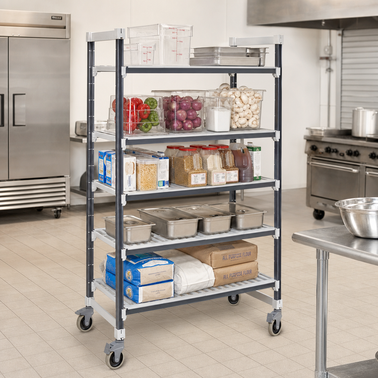 Product image #2 for Cambro Camshelving Elements XTRA 24"W x 36"L x 78-1/4"H 5-Tier Vented Mobile Starter Unit