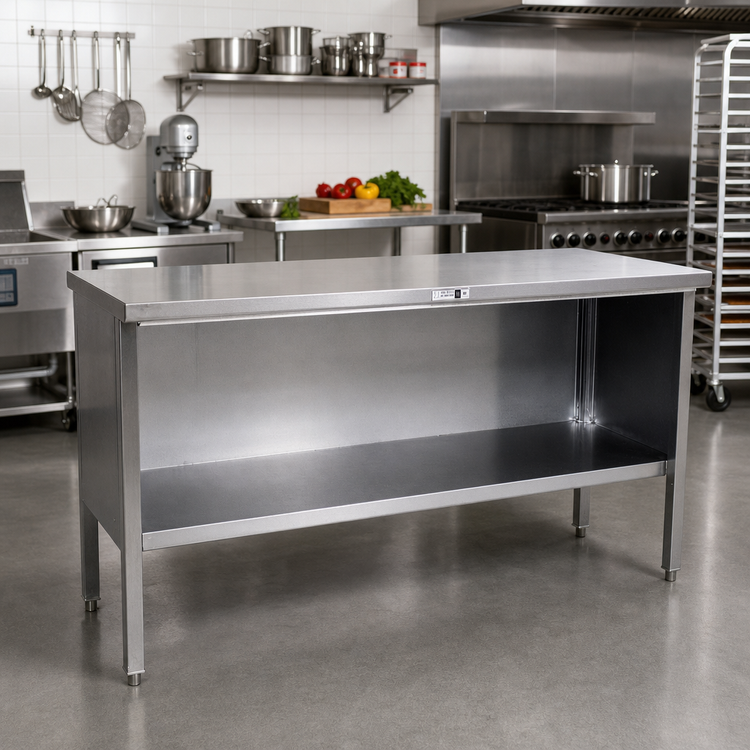 Product image #2 for John Boos 84-Inch x 30-Inch 14-Gauge Stainless Steel Open Front Enclosed Base Work Table with Undershelf