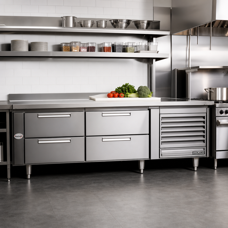 Product image #2 for Garland Polar Cuisine 120-Inch Four-Section Self-Contained Refrigerated Base with 8 Drawers