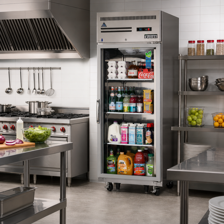 Product image #2 for Everest Refrigeration ESGR1 One-Section Glass Door Reach-In Refrigerator, 29-1/4 Inch Wide, 23 Cu. Ft., Top-Mounted Self-Contained