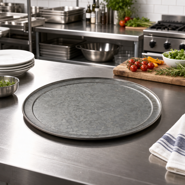 Product image #2 for American Metalcraft 14-Inch Round Onyx Galvanized Wide-Rim Serving Tray/Pan