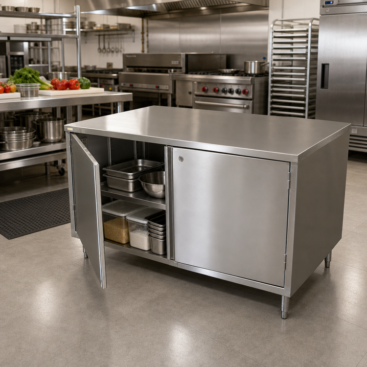 Product image #2 for BK Resources Dual-Access Stainless Steel Chef Table Cabinet Base with Locking Hinged Doors, 18 x 24 Inches