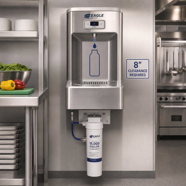Product image #2 for Eagle Group Wall-Mounted Hands-Free Bottle Filler Station with 8-Inch Clearance and 15,000-Gallon Filtration Kit