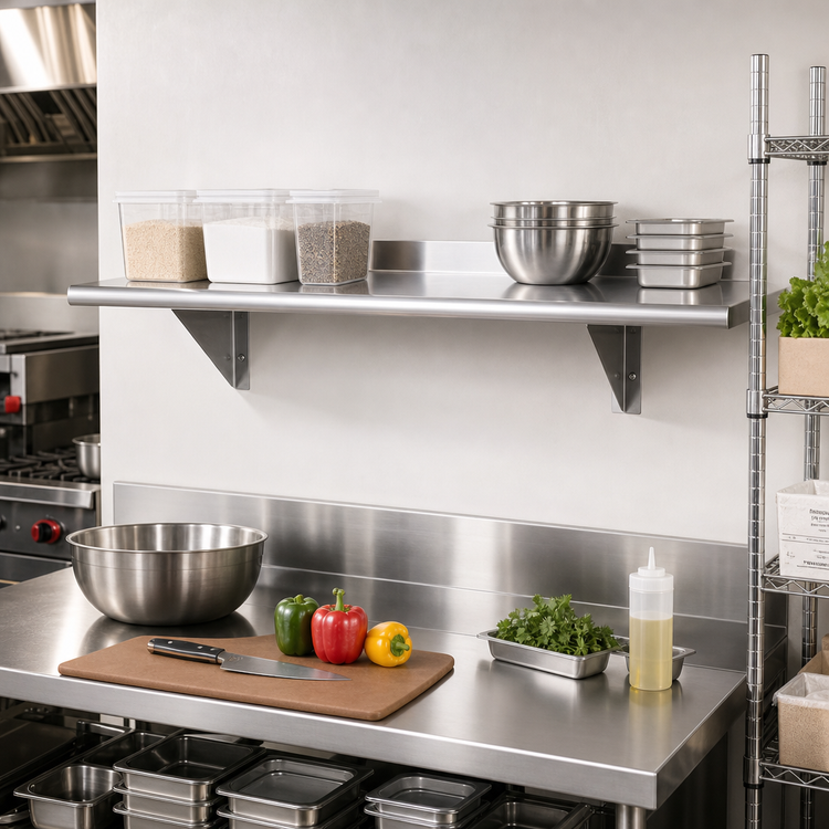 Product image #2 for Advance Tabco 48 Inch x 18 Inch Wall-Mounted 18 Gauge 430 Stainless Steel Shelf