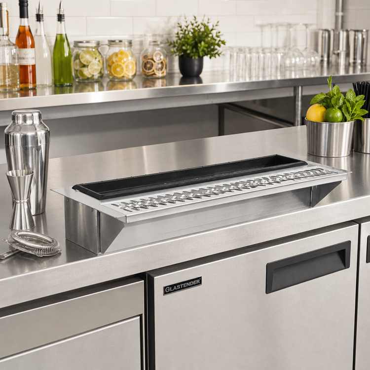 Product image #2 for Glastender DI-MDR36 36 Inch Drop-In Stainless Steel Mixology Well and Drink Rail
