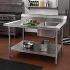 Thumbnail image #2 for BK Resources BKMPT-3060S-RHD 60 x 30 Inch 18-Gauge Stainless Steel Prep Sink Table, Right Sink, Single Bowl, Marine Edge, Open Undershelf Base