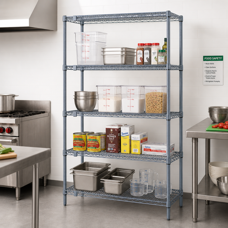 Product image #3 for Wire Shelving Starter Kit, 54 x 21 x 86 Inch, 5 Shelves, Gray Epoxy Antimicrobial Finish