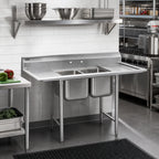 Thumbnail image #2 for Eagle Group 314-16-2-18R-X 2-Compartment 304 Stainless Steel Sink with Right Drainboard, 16" x 20" Bowls, Galvanized Legs