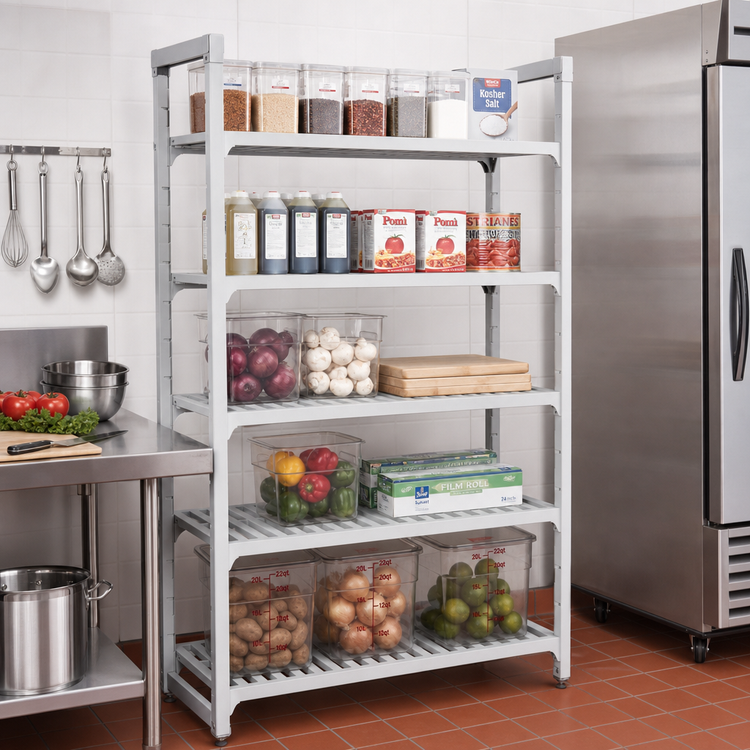 Product image #2 for Cambro Camshelving Elements XTRA 24 x 42 Inch Universal Shelf Kit, 5-Shelf Vented, Speckled Gray
