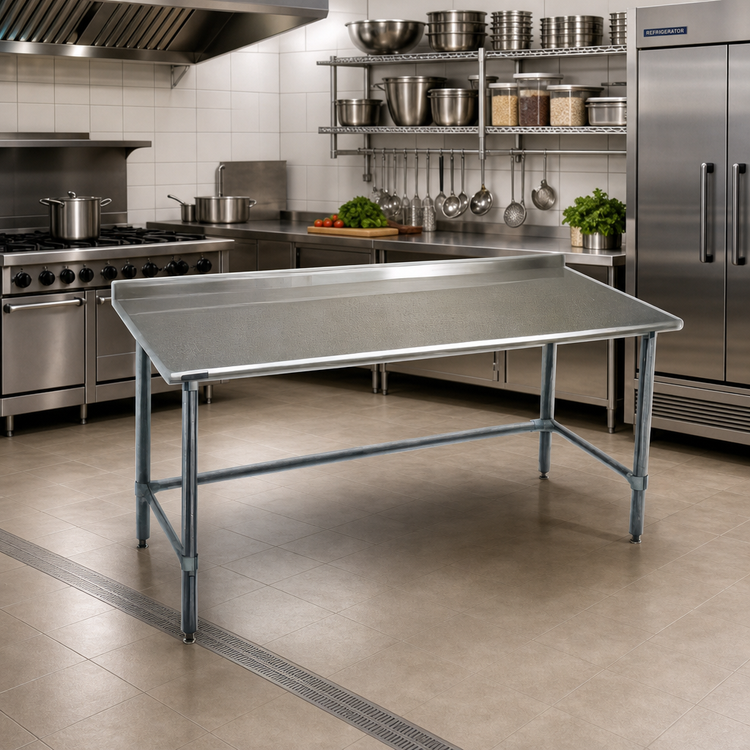 Product image #2 for Deluxe Series Stainless Steel Work Table, 84 x 30 Inch, 1-1/2 Inch Rear Up-Turn, Galvanized Base