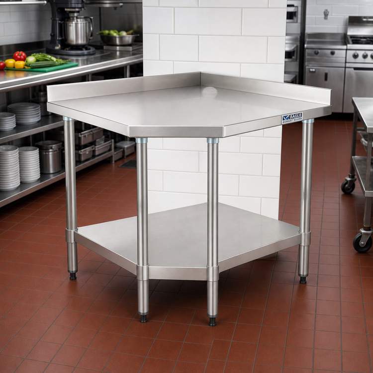 Product image #2 for Eagle Budget Series 30" x 30" 430 Stainless Steel Corner Work Table with Adjustable Undershelf