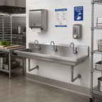 Thumbnail image #2 for John Boos PBMSHS-W1-6020 Multi-Station Wall-Mount Stainless Steel Hand Wash Sink, 60-Inch, 3 Single-Hole Faucet Openings