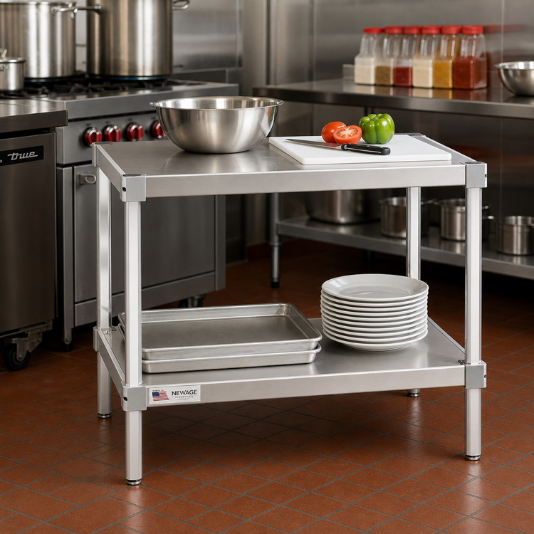 Product image #2 for New Age Stationary Modular Aluminum Equipment Stand with 2 Adjustable Solid Shelves, 36-Inch W x 15-Inch D x 30-Inch H