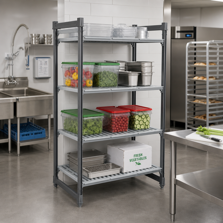 Product image #2 for Cambro Camshelving Basics Plus 4-Shelf Stationary Polymer Shelving Starter Unit, 24 x 48 x 72 Inches, Brushed Graphite