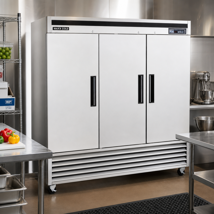 Product image #2 for Maxx Cold Three-Section Reach-In Freezer, 66.7 Cu. Ft., Bottom-Mount Self-Contained, Stainless Steel