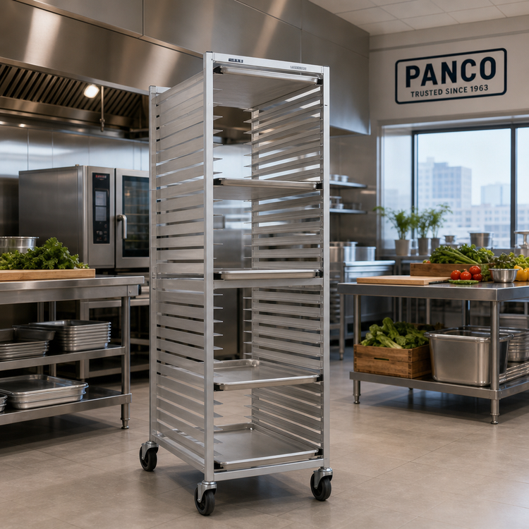 Product image #2 for Panco Mobile Side-Loading Full-Height Open-Side Aluminum Utility Rack for 30 18 x 26 Pans