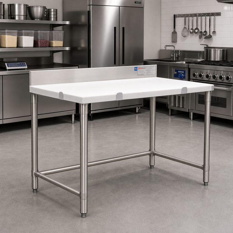 Product image #2 for Eagle Group 84-Inch x 24-Inch Poly Top Cutting Table with Stainless Steel Tubular Base and 4-1/2-Inch Backsplash