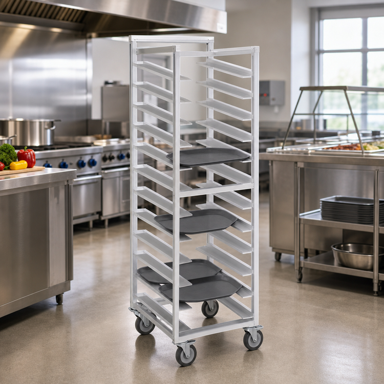 Product image #2 for Channel Manufacturing Trapezoidal Series Single-Section Aluminum Cafeteria Tray Rack, End Load, 8-Tray Capacity, 15 x 20 Inches