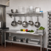 Thumbnail image #2 for BK Resources Economy Wall-Mount Stainless Steel Overshelf with Pot Rack, 96 Inch W x 16 Inch D