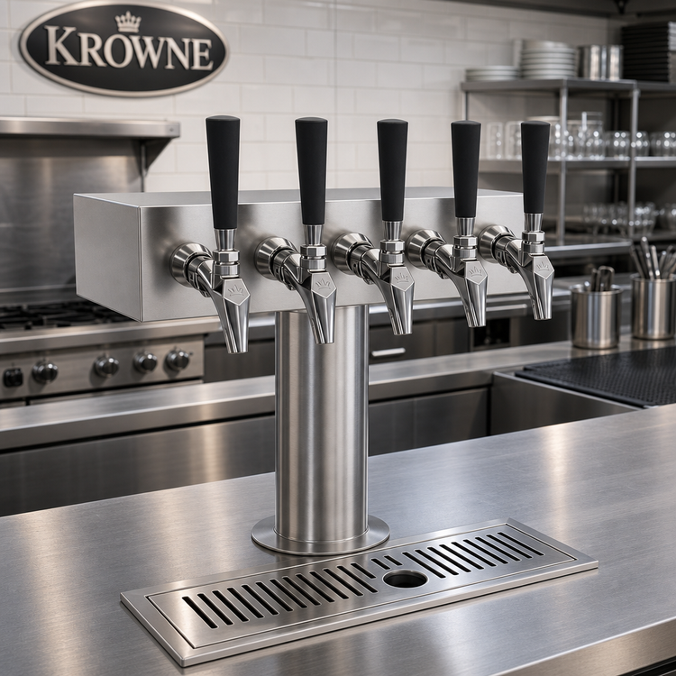Product image #2 for Krowne Glycol-Cooled Five-Faucet T-Head Draft Beer Tower with 15-Inch Long Box, Brushed Stainless Steel