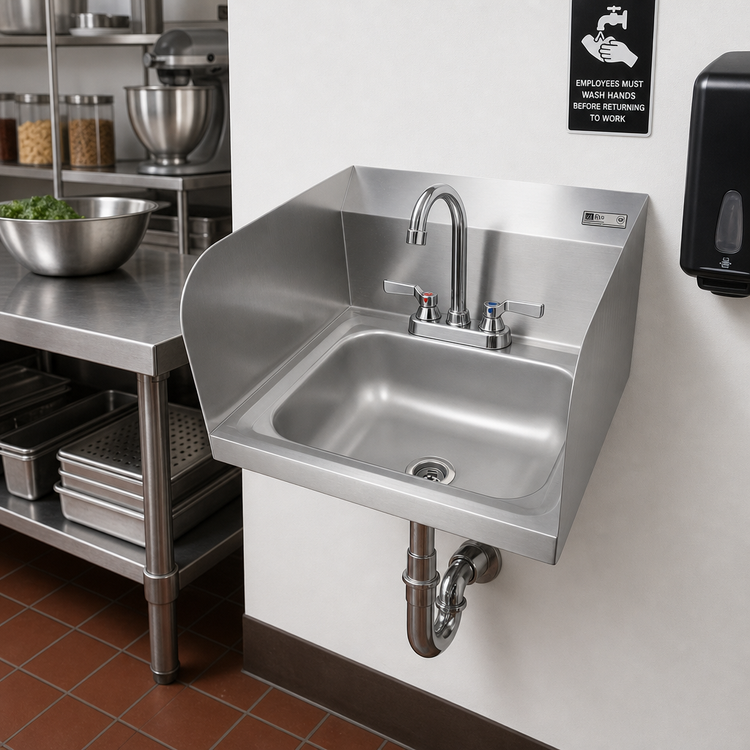 Product image #2 for John Boos Pro-Bowl Wall-Mount Stainless Steel Hand Sink with Left Side Splash, 14-Inch x 10-Inch x 5-Inch Bowl