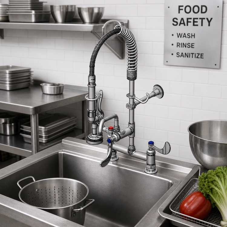 Product image #2 for EasyInstall Mini Pre-Rinse Unit, 8-Inch Deck Mount Mixing Faucet with Swing Nozzle, 1.15 GPM