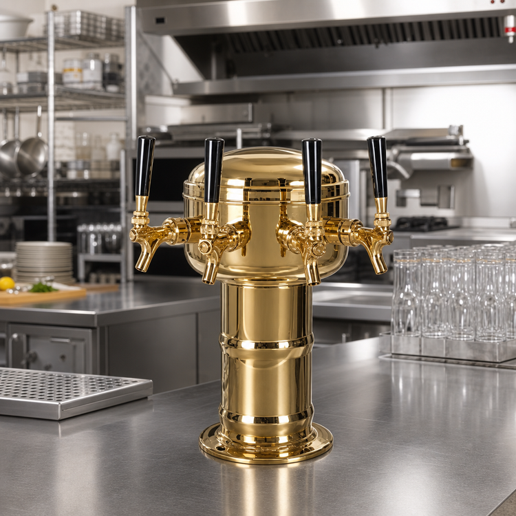 Product image #2 for Mini-Mushroom Countertop Glycol-Cooled 4-Faucet Draft Beer Tower, Polished Brass