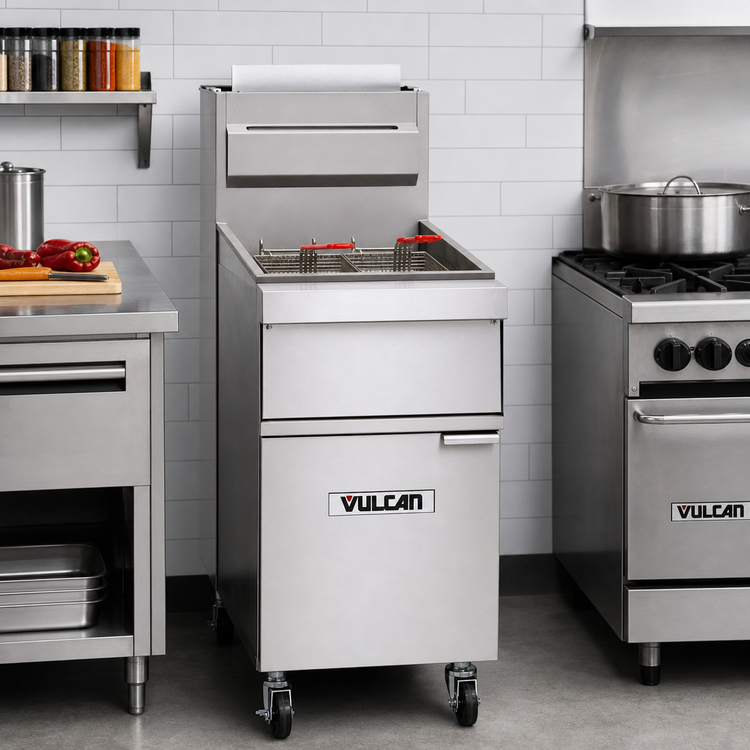 Product image #3 for Vulcan Quick Ship 21-Inch Freestanding Gas Fryer, 85-90 lb Capacity, Millivolt Controls, Stainless Steel, Twin Baskets