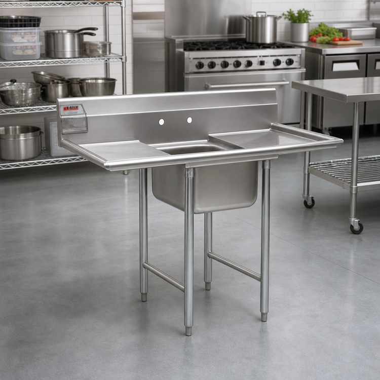 Product image #2 for Eagle Group 412 Series Single Compartment 430 Stainless Steel Sink with Dual 24-Inch Drainboards