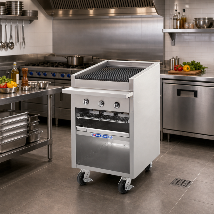 Product image #2 for Dante Series 24-Inch Floor Model Radiant Gas Charbroiler with Round Rod Grate and Open Cabinet Base