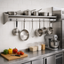 Thumbnail image #2 for Eagle Group 84-Inch x 10-Inch Wall-Mounted Commercial Pot Rack Shelf with 7 Hooks
