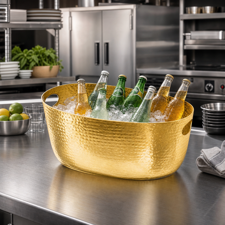 Product image #2 for American Metalcraft 10-Quart Oval Hammered Gold Aluminum Beverage Tub