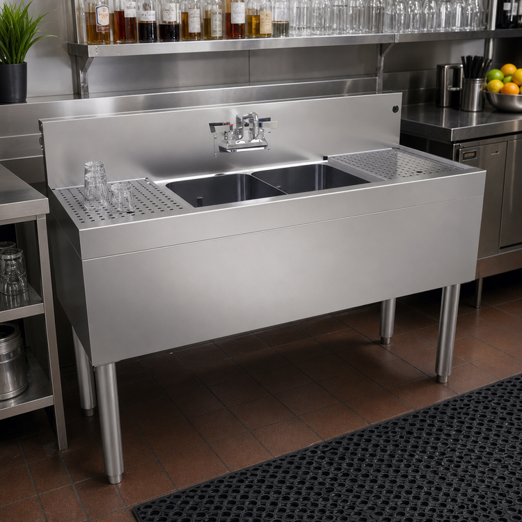 Product image #2 for Glastender DSA-48-S 48-Inch Wide Two-Compartment Underbar Sink Unit with Dual Drainboards