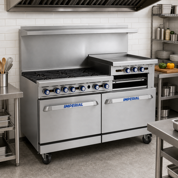 Product image #2 for Imperial Pro Series 60-Inch Gas Restaurant Range with Griddle, Convection Oven, and Open Cabinet Base