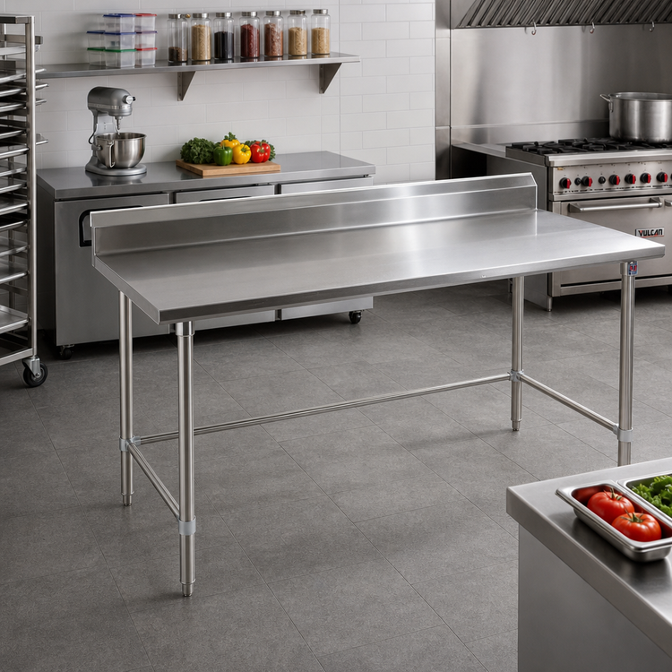 Product image #2 for John Boos Stallion 120" x 24" Stainless Steel Work Table with 5" Backsplash and Safety Edge