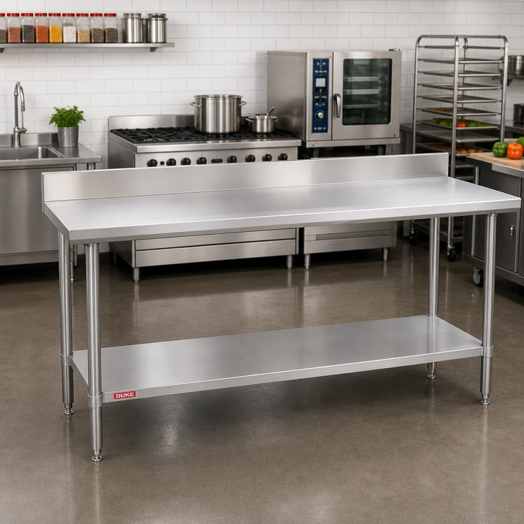 Product image #2 for Duke 108-Inch x 36-Inch Stainless Steel Work Table with 5-Inch Riser and Undershelf
