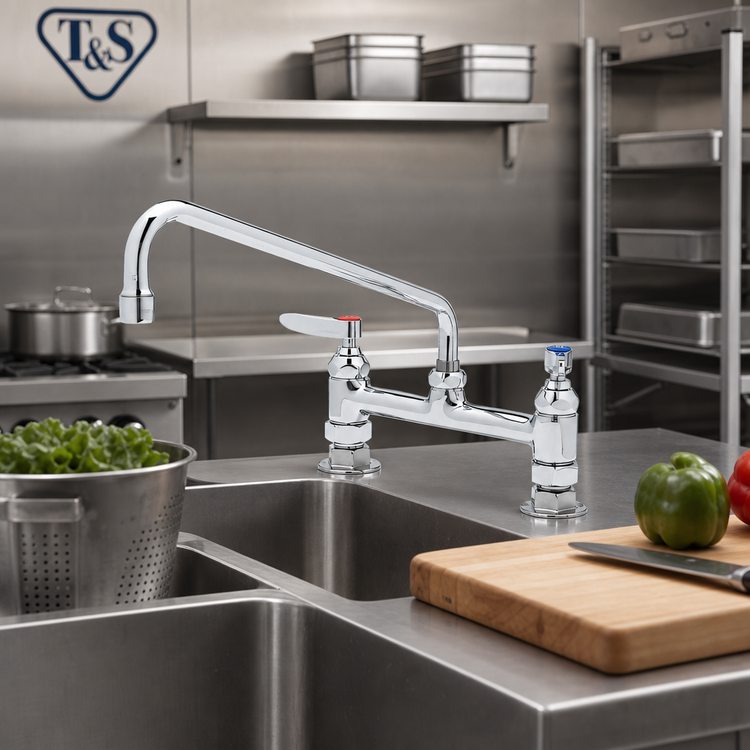 Product image #2 for T&S Brass Double Pantry Deck-Mount Mixing Faucet with 12-Inch Swing Nozzle