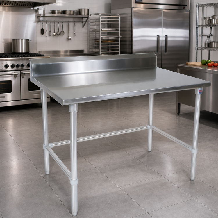 Product image #2 for John Boos Stallion 120-Inch x 30-Inch Stainless Steel Work Table with 5-Inch Backsplash and Safety Edge