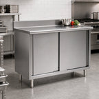 Thumbnail image #2 for Eagle Group Spec-Master CB30120SE-BS 120-Inch x 30-Inch Stainless Steel Enclosed Worktable, Sliding Doors, 14-Gauge 304 Top, Backsplash