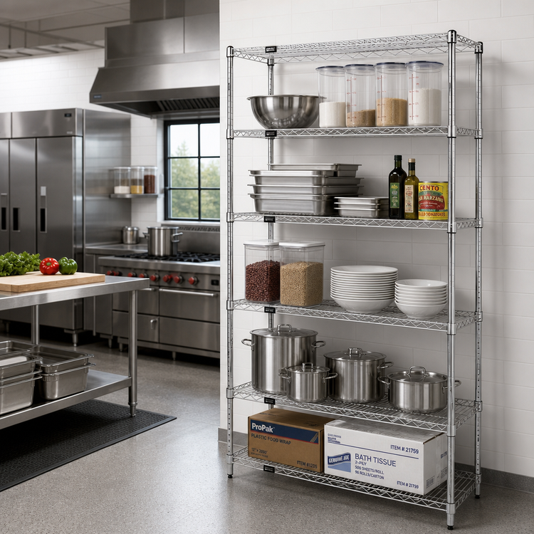 Product image #2 for Quantum 36-Inch Wide x 12-Inch Deep x 86-Inch High 5-Shelf Wire Shelving Starter Kit, 304 Stainless Steel