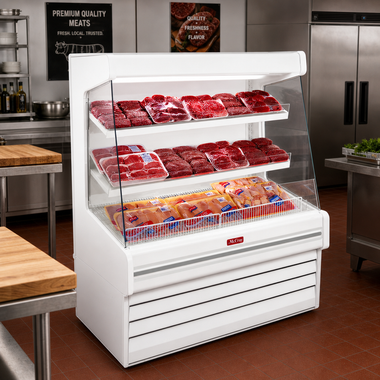 Product image #2 for Howard-McCray Ovation Series 39-Inch White 2-Tier Meat Open Merchandiser, Self-Contained Vertical Refrigerated Display Case