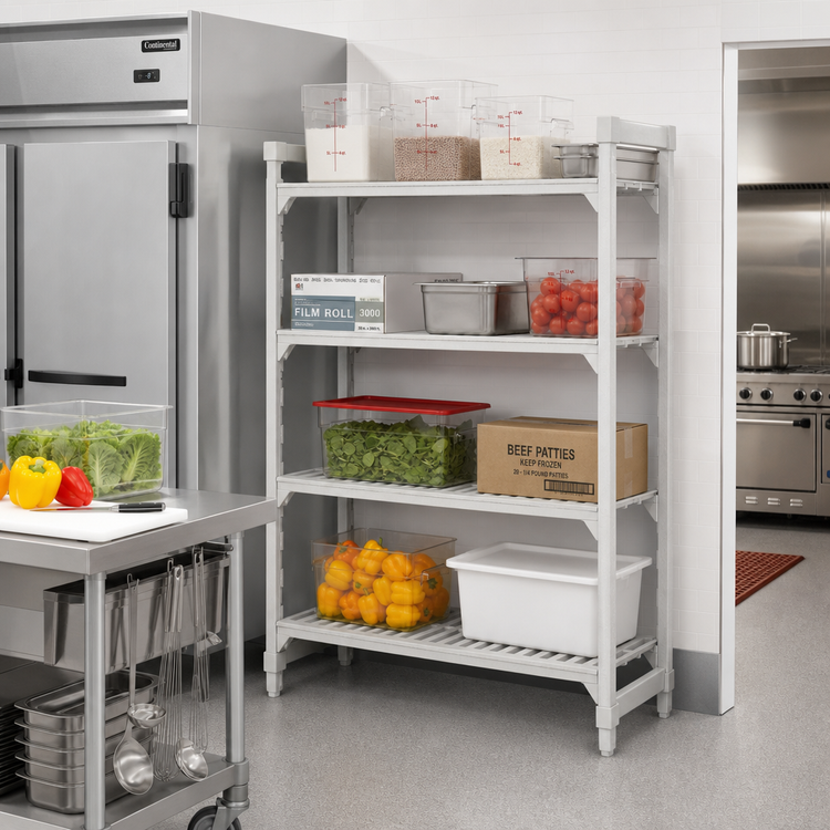 Product image #3 for Cambro Camshelving Premium 4-Tier Vented Polymer Add-On Shelving Unit, 24 x 72 x 84 Inches, Speckled Gray