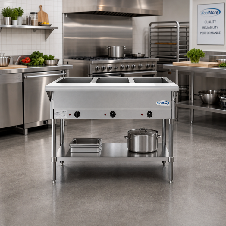 Product image #2 for KoolMore 3-Pan Open Well Electric Steam Table with Undershelf
